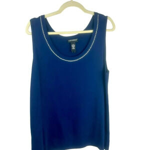 Catherines Sleeveless Embellished Scoop Neck Tank - Navy